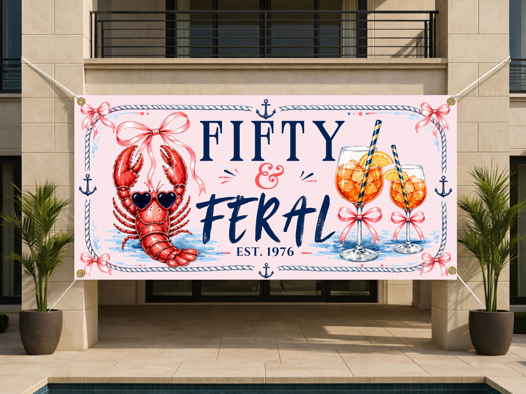 Fifty & Feral Coastal Crab and Martini 50th Birthday Banner