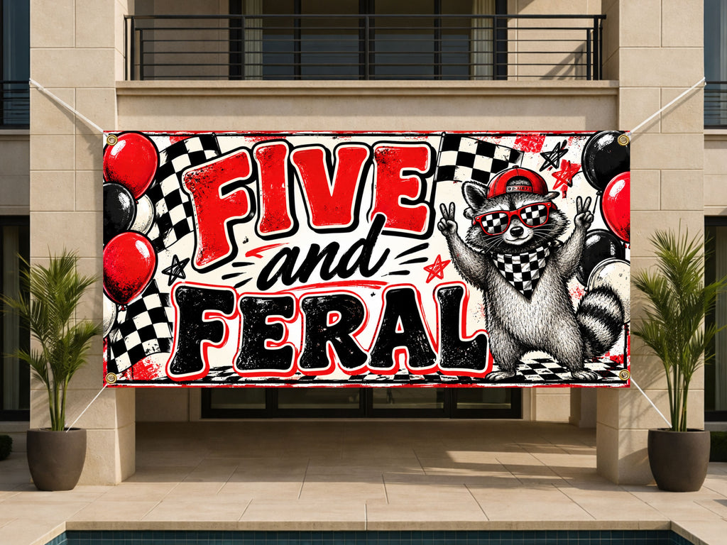 Five Feral Raccoon Birthday Banner