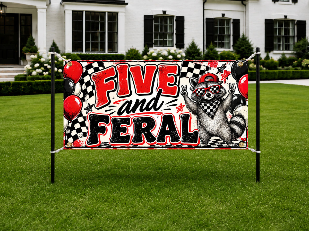 Five Feral Raccoon Birthday Banner