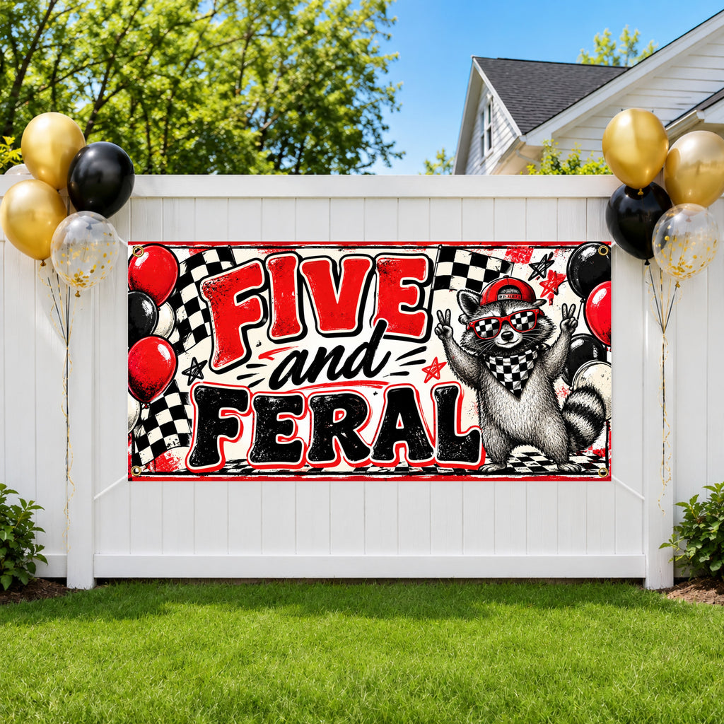 Five Feral Raccoon Birthday Banner