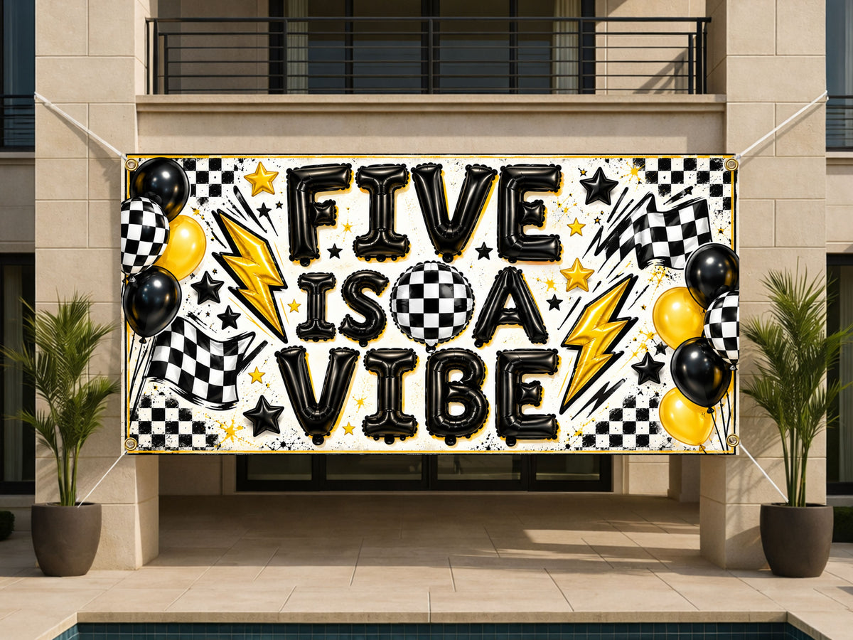 Checkered Five Birthday Banner