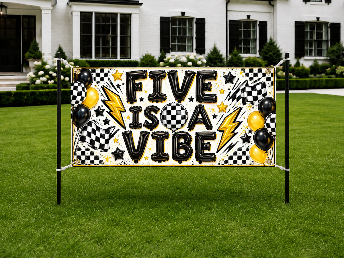 Checkered Five Birthday Banner