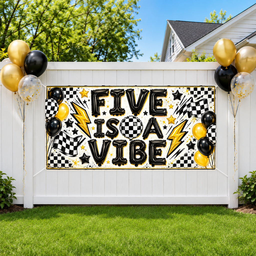 Checkered Five Birthday Banner