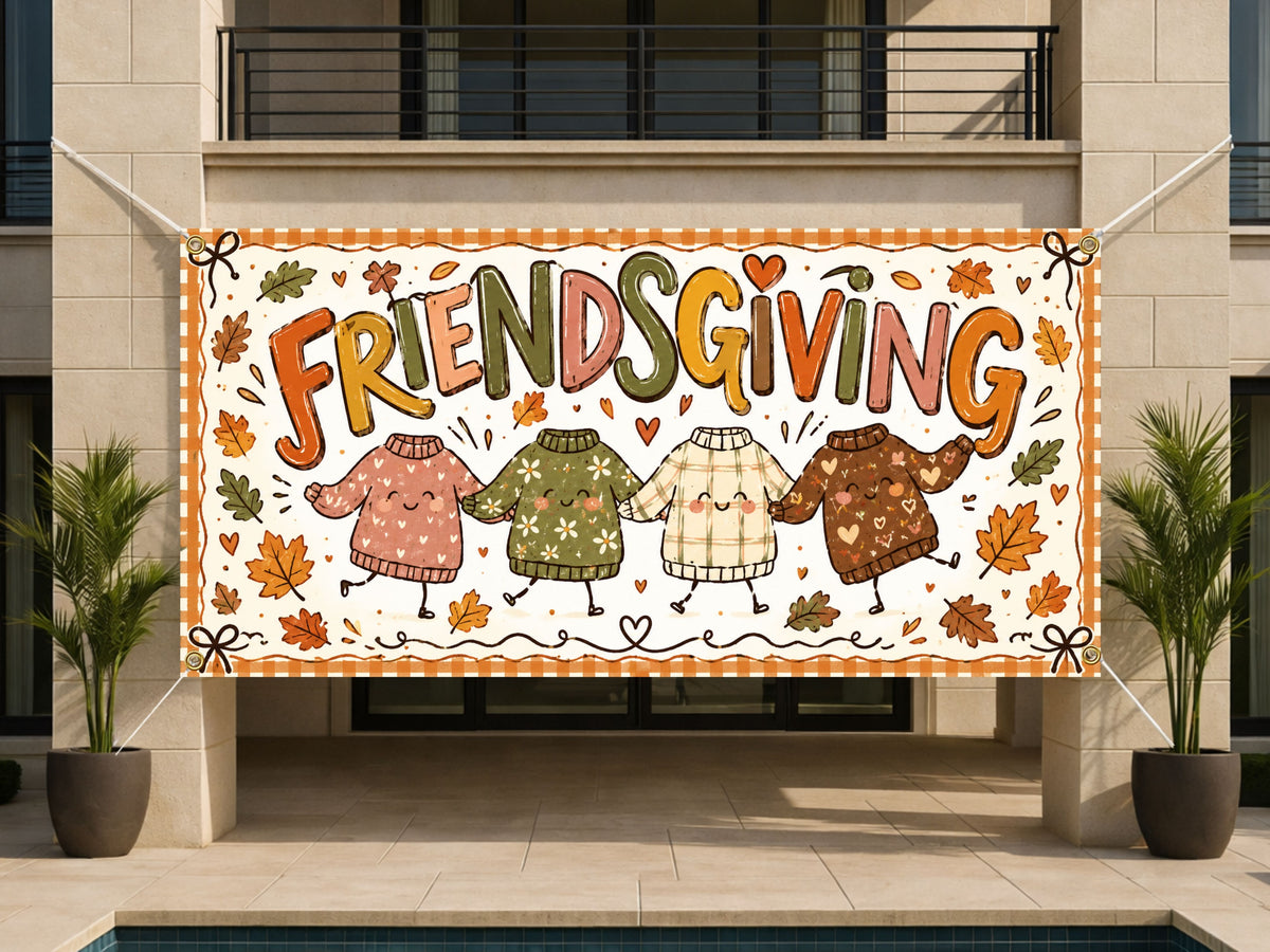 Cozy Sweaters Friendsgiving Party Banner