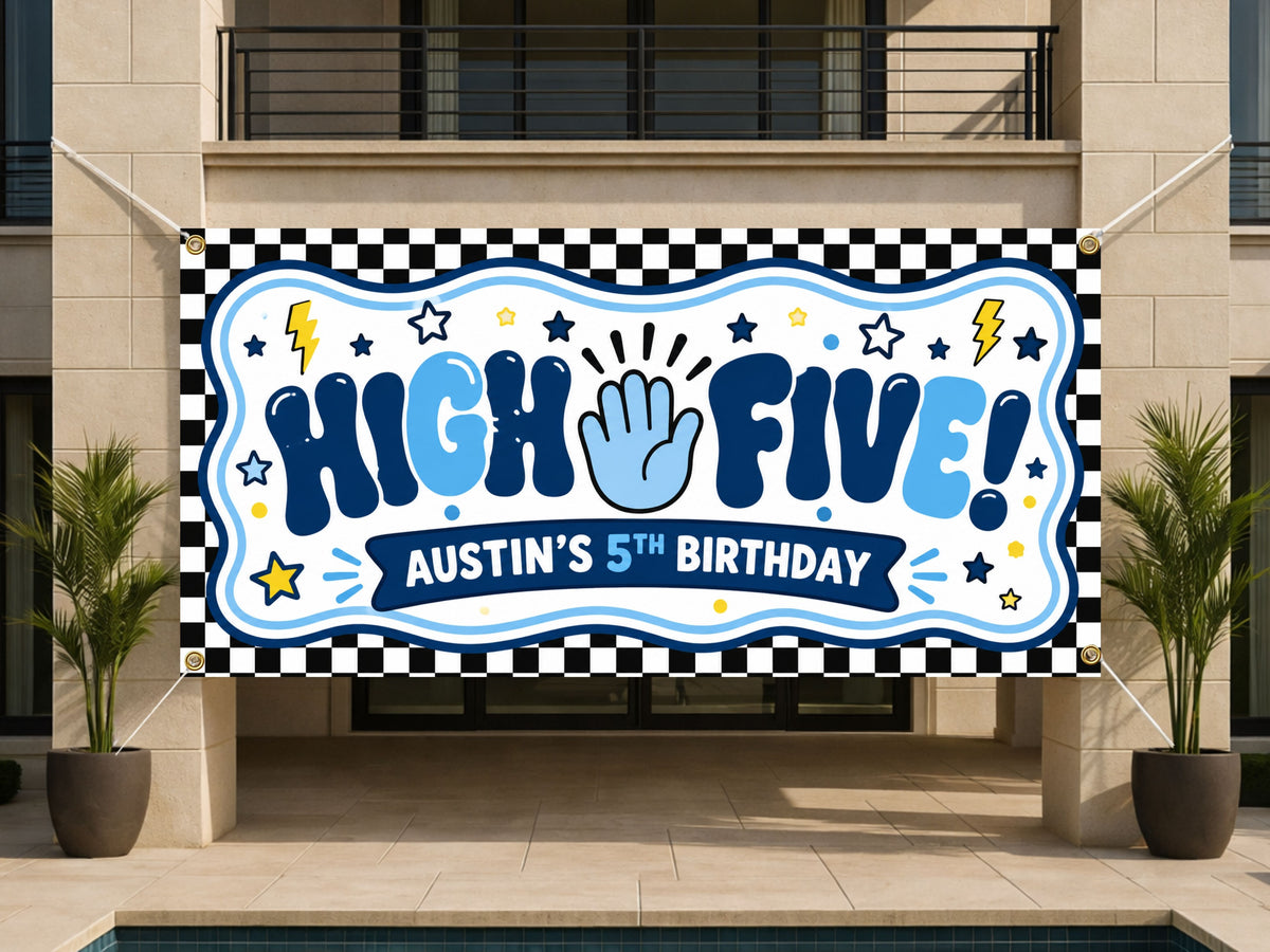 Checkered 5th Birthday Banner