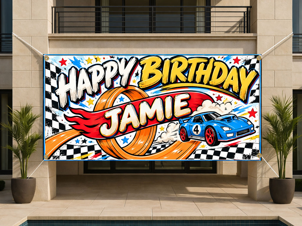 Race Car 4th Birthday Banner