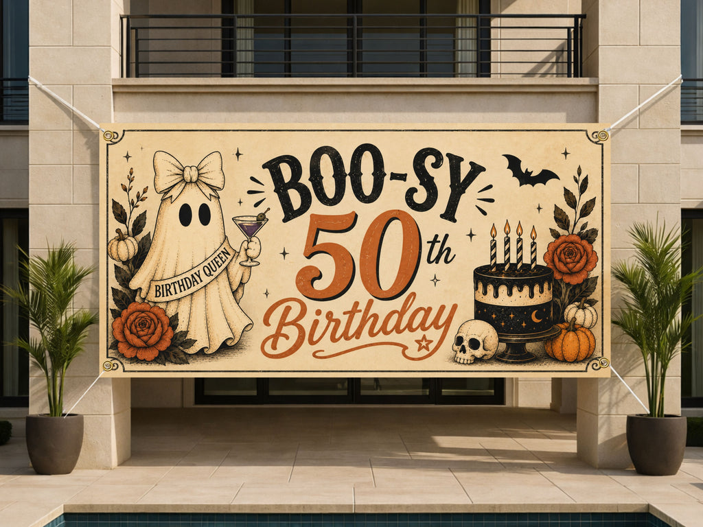 Funny 50th Birthday Banner, Ghost Party Backdrop, Spooky Birthday Decor