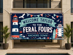 Feral Fours Nautical Birthday Banner, 4 Year Old Beach Birthday Party Decor, Coastal Birthday Sign