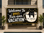Retirement Party Banner, Funny Cat Retirement Sign, Forever Vacation Backdrop