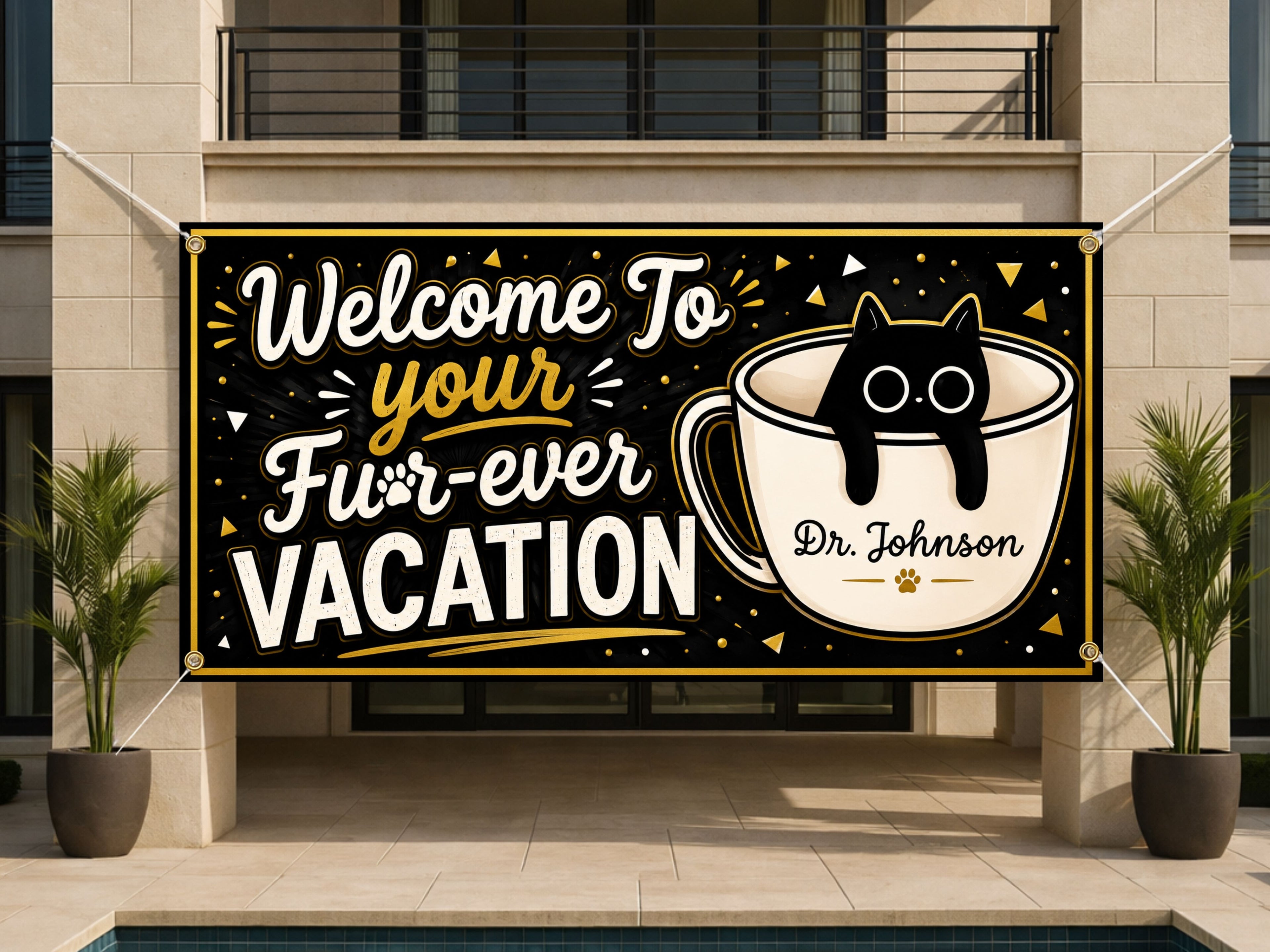 Retirement Party Banner, Funny Cat Retirement Sign, Forever Vacation Backdrop