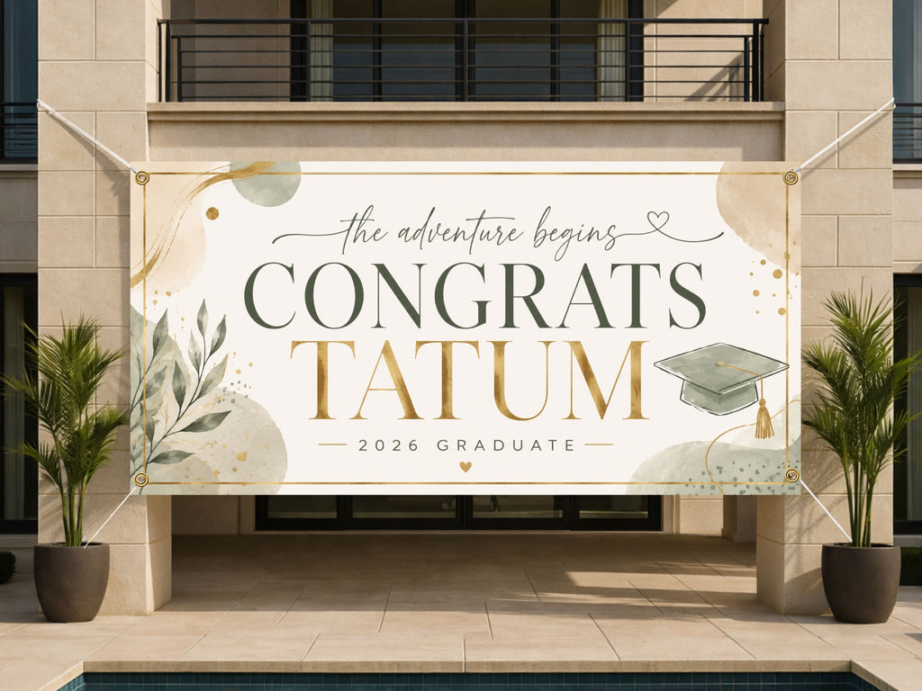 Graduation Banner, Personalized Grad Party Sign, Custom Name Backdrop