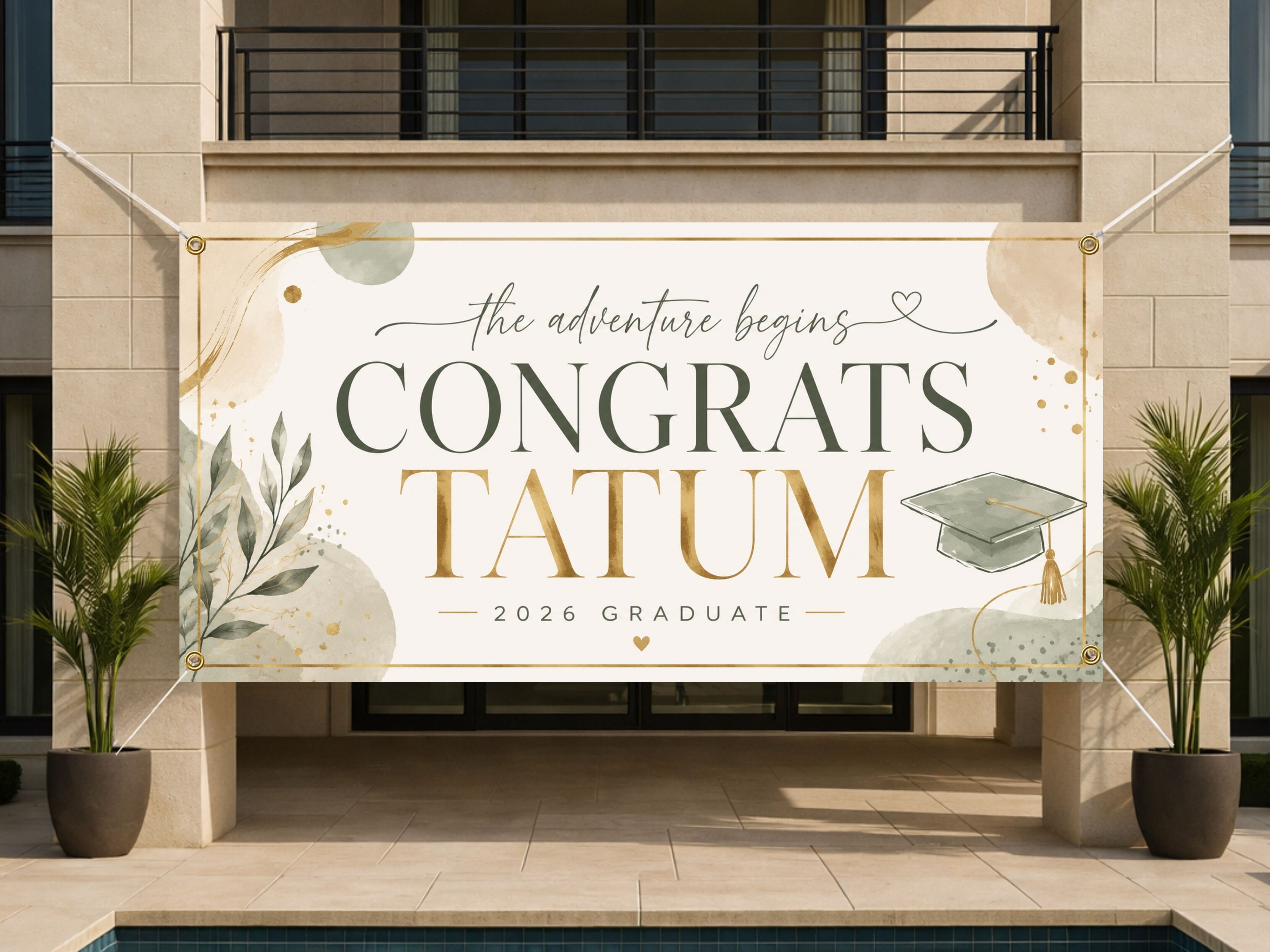 Graduation Banner, Personalized Grad Party Sign, Custom Name Backdrop