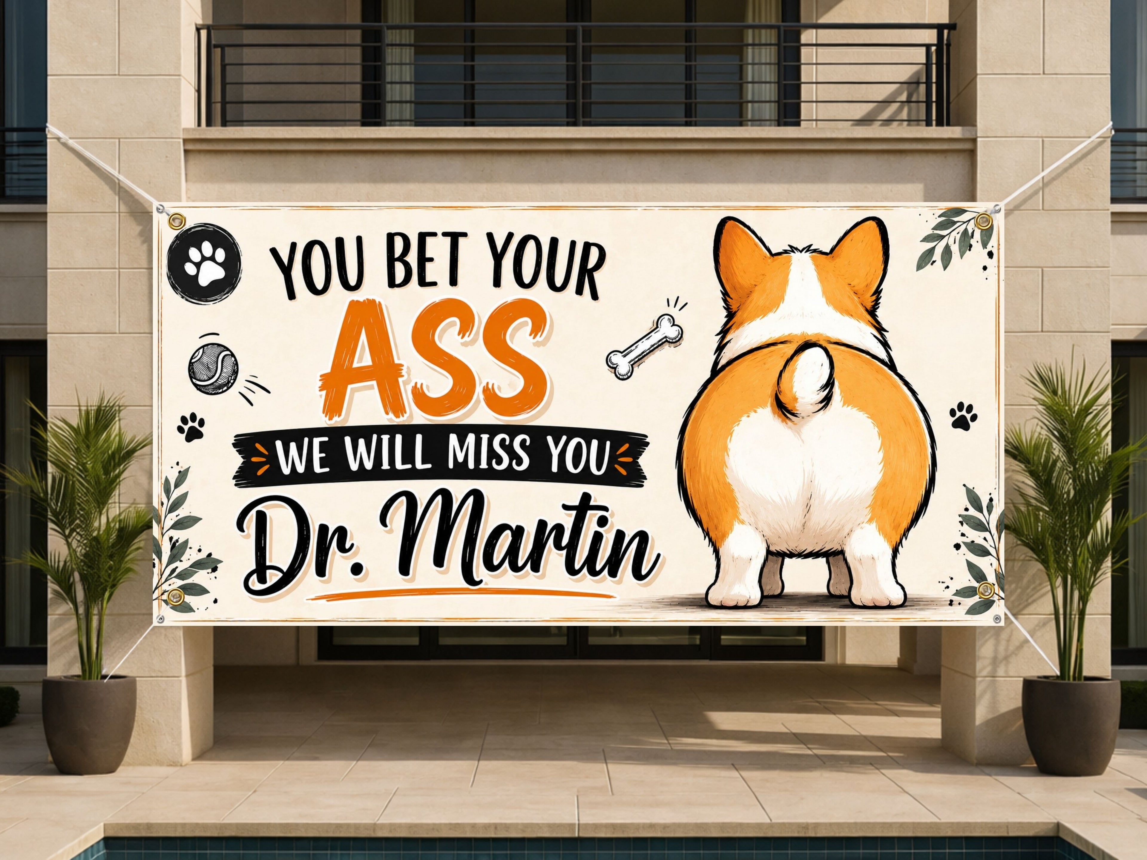 Funny Veterinarian Retirement Banner | You Bet Your Ass We'll Miss You Vet Tech Goodbye