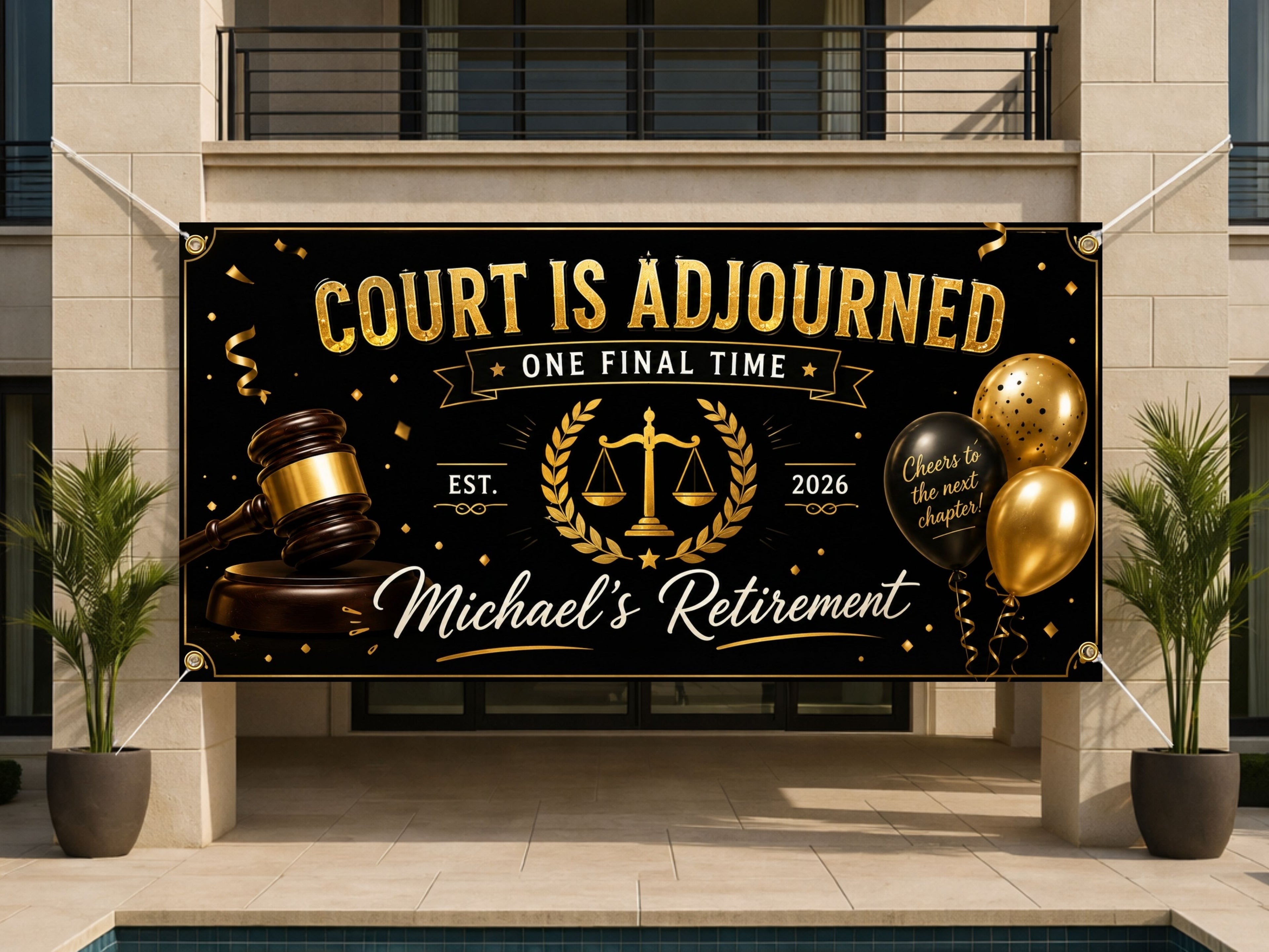 Judge Retirement Banner, Court Retirement Sign, Retirement Party Backdrop