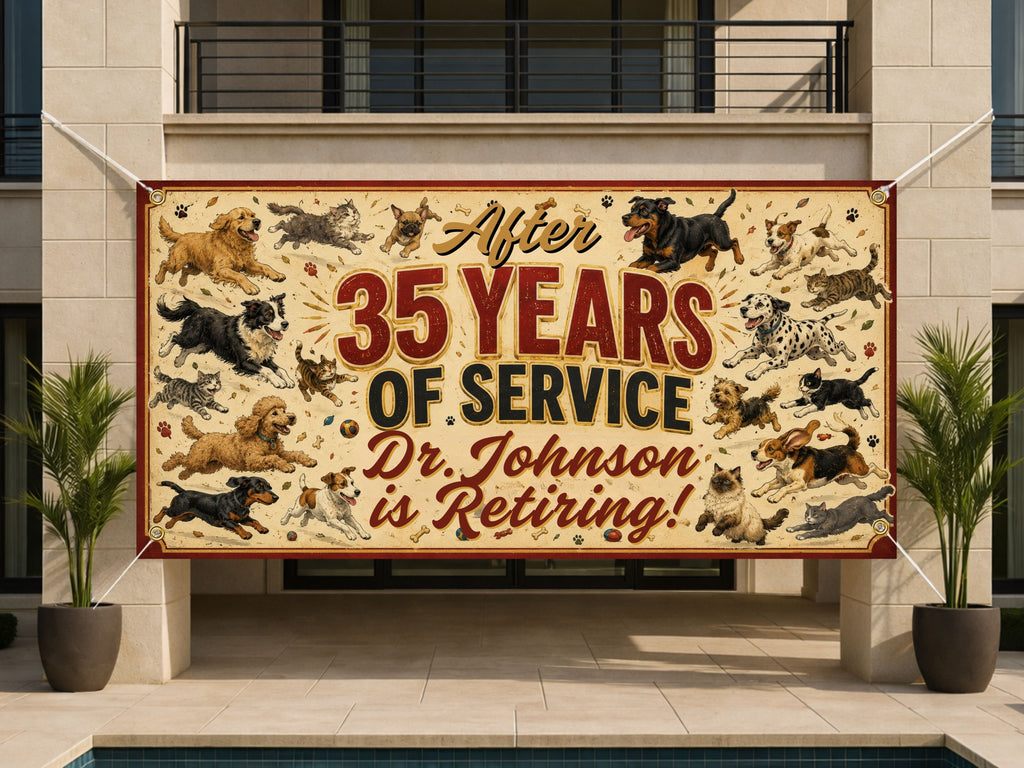 Veterinarian Retirement Banner Party Sign, Personalized Vet Clinic Farewell Decor