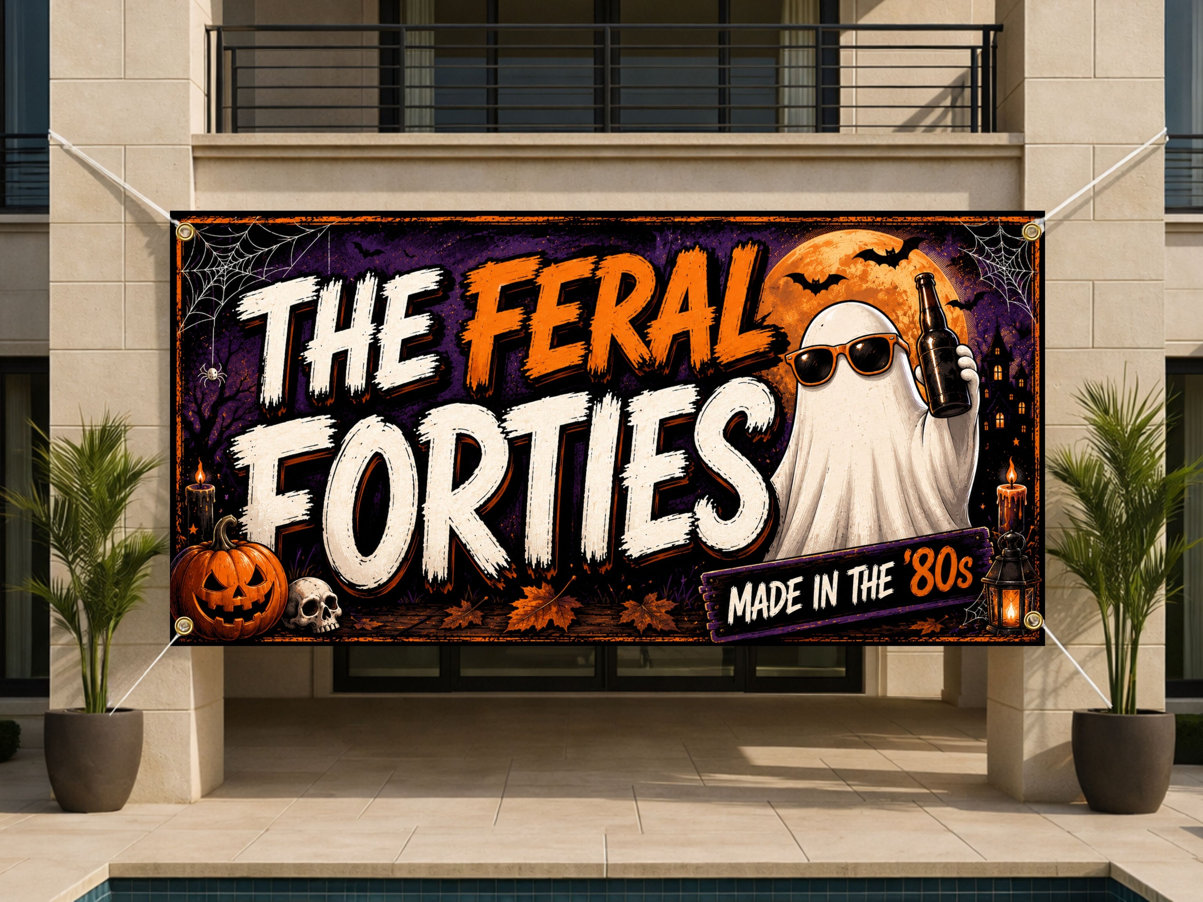 Funny 40th Birthday Banner, Halloween Party Sign, 1980s Photo Backdrop