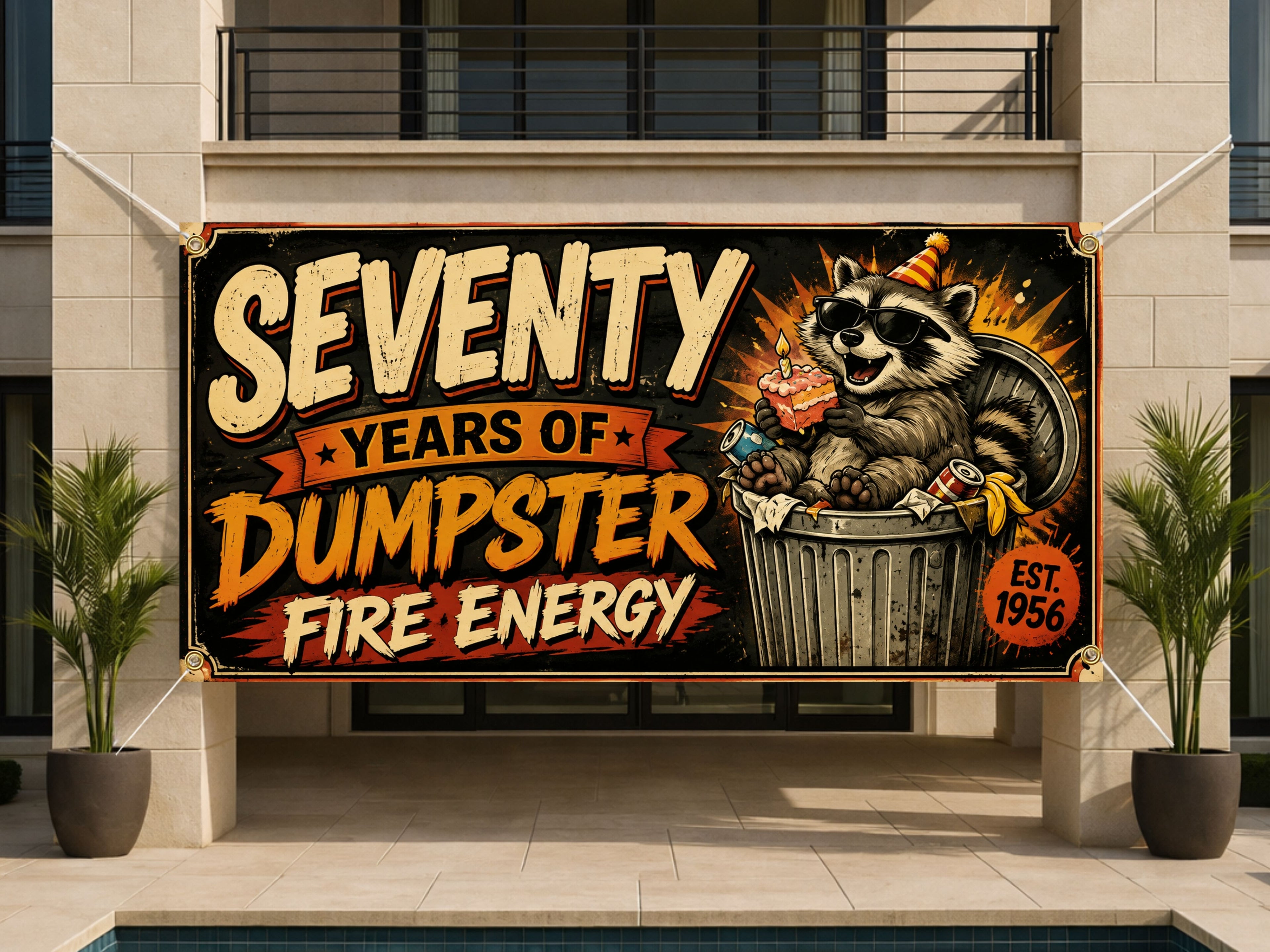 70th Raccoon Dumpster Banner