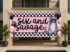 Sixth Birthday Banner, Six And Savage Party Sign, Raccoon Backdrop