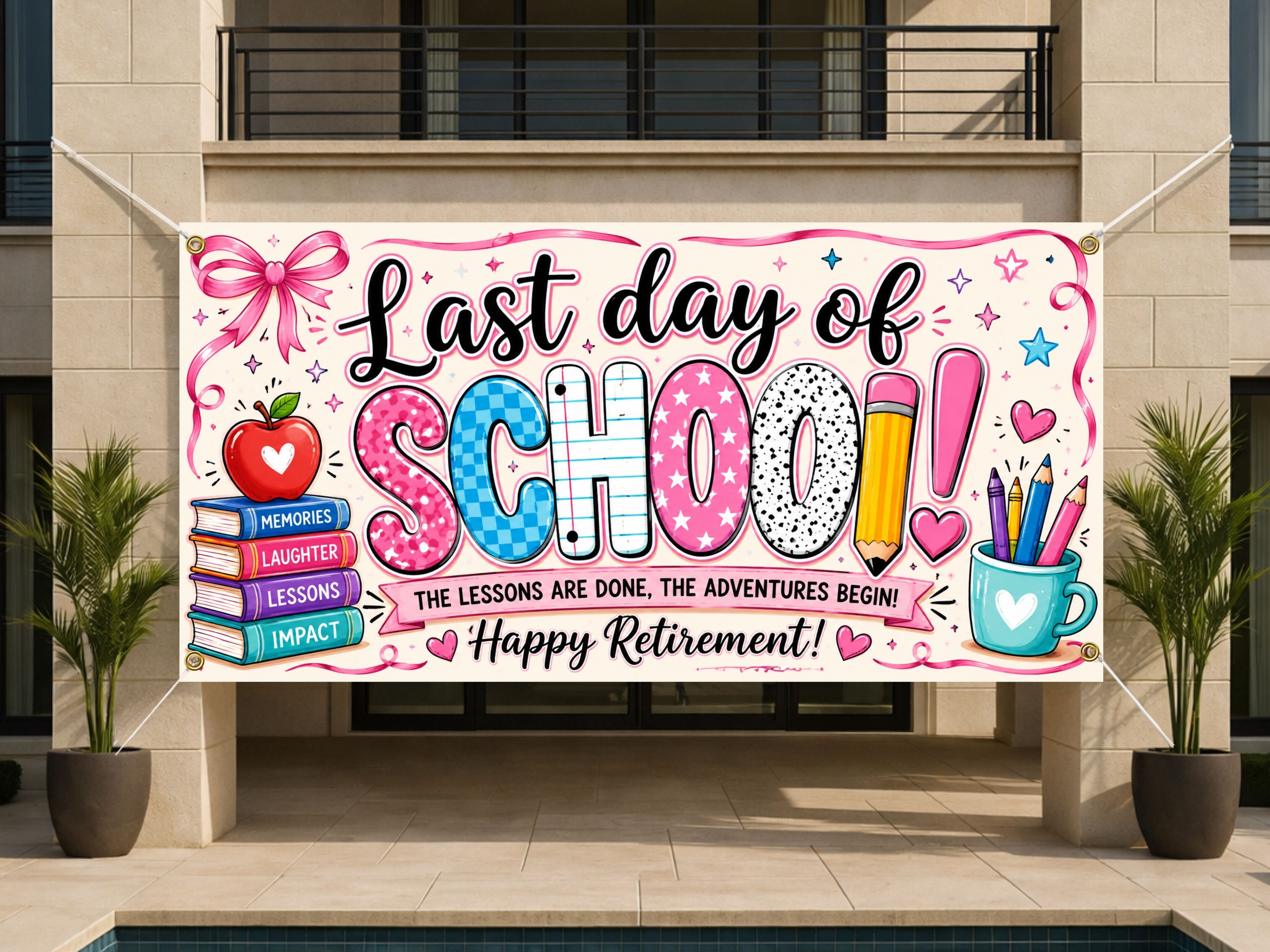 Last Day of School Retirement Banner, Teacher Party Sign, Farewell Decor
