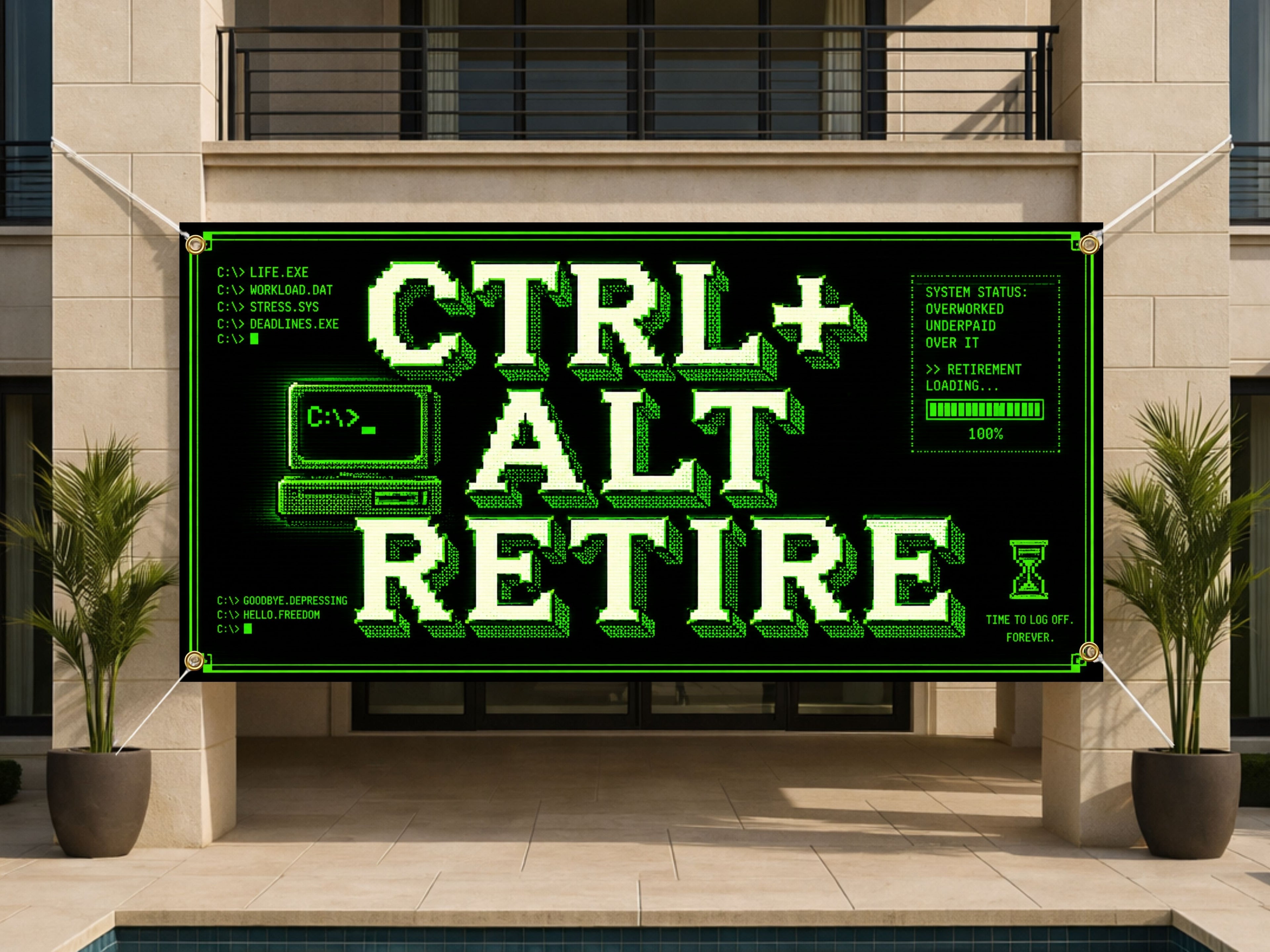 Retirement Banner, Ctrl Alt Retire Party Backdrop, Funny Tech Sign