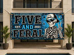 Funny 5th Birthday Banner, Skeleton Party Sign, Boy Backdrop