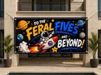 5th Birthday Banner, Feral Fives Party Backdrop, Space Birthday Sign