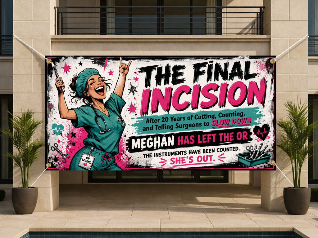 Retirement Banner, Nurse Retirement Party Backdrop, Final Incision Sign