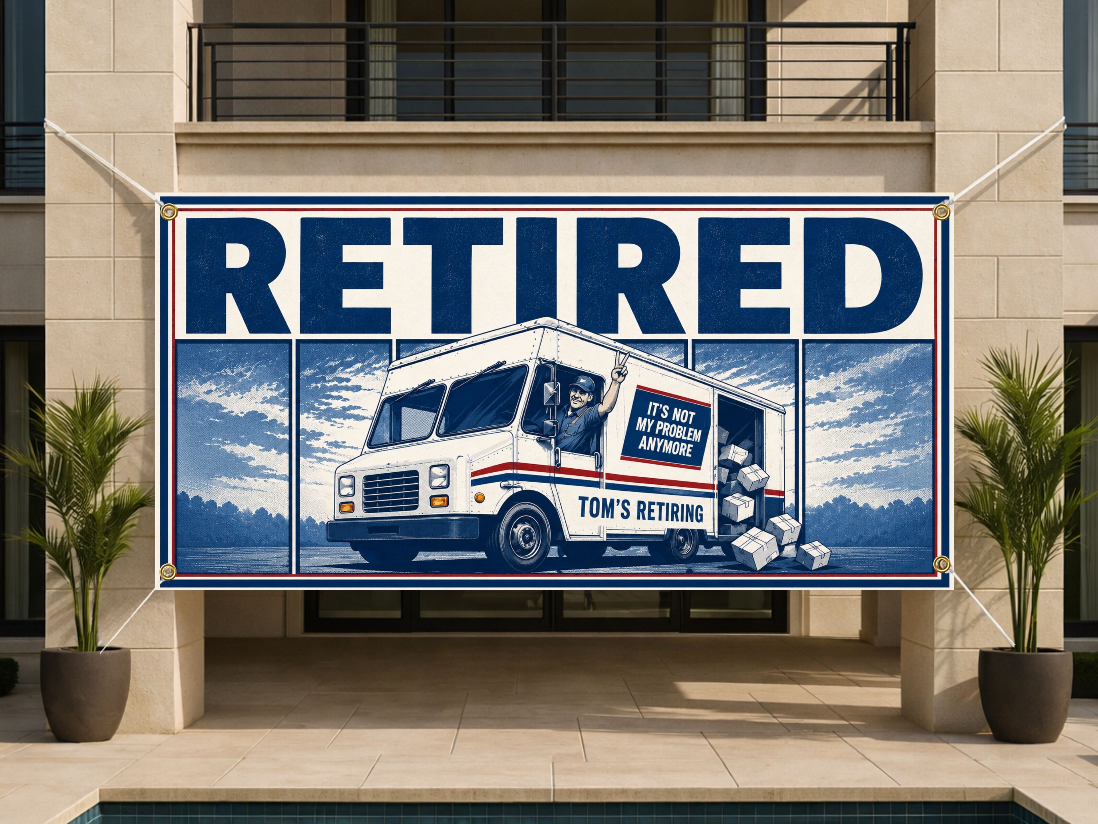Funny Retirement Banner, Retired Party Sign, Personalized Retirement Decor