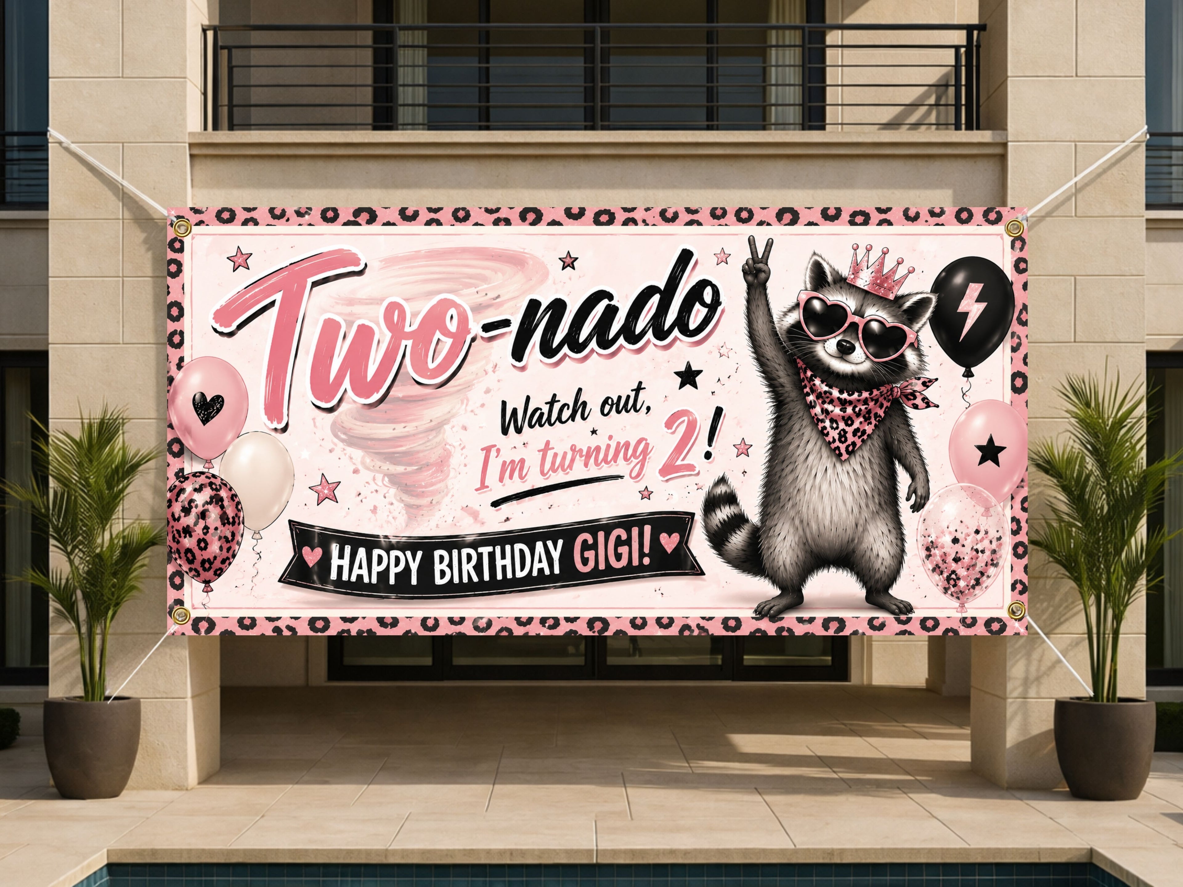 2nd Birthday Banner, Two nado Party Backdrop, Funny Raccoon Birthday Sign