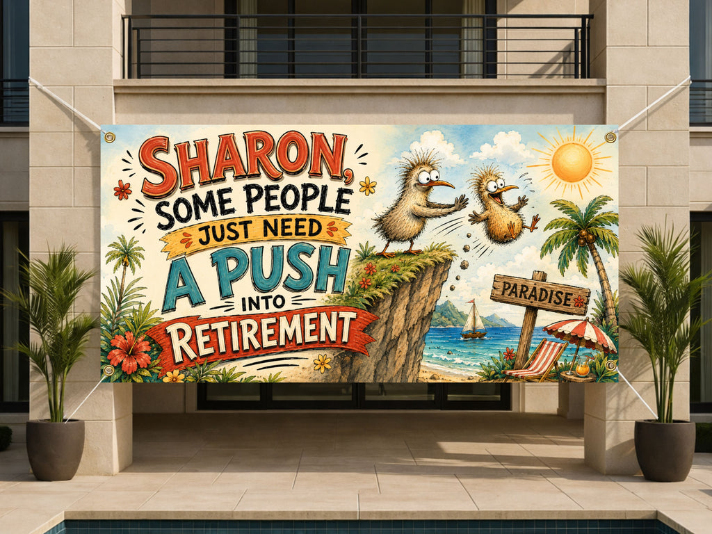 Funny Retirement Banner, Push Into Retirement Sign, Office Retirement Backdrop