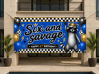 Six and Savage Birthday Banner, 6 Year Old Funny Raccoon Birthday Party Decor