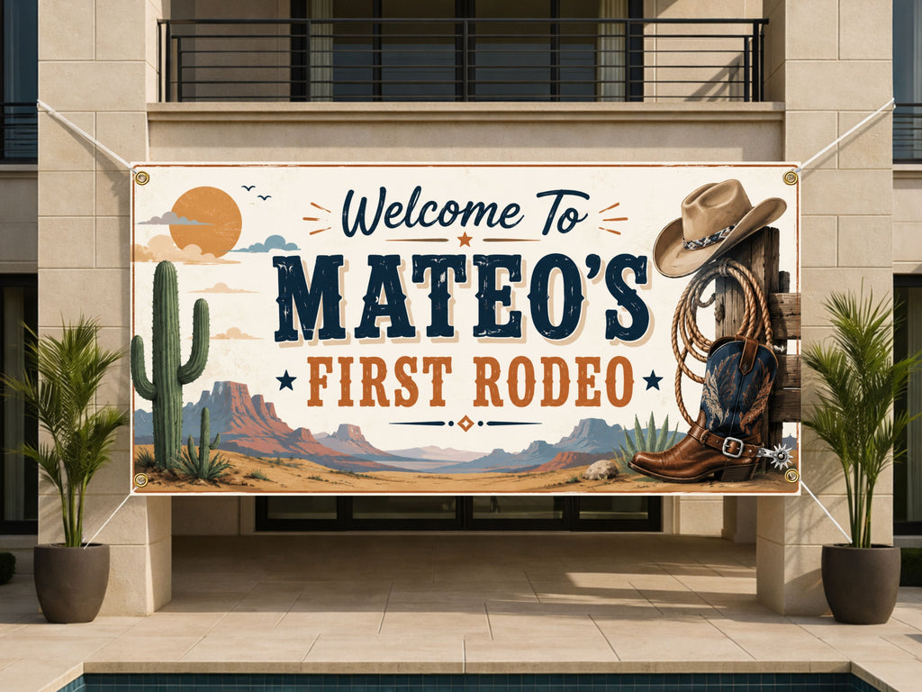 First Rodeo Birthday Banner, 1st Birthday Party Decor, Personalized Western Cowboy Birthday Sign