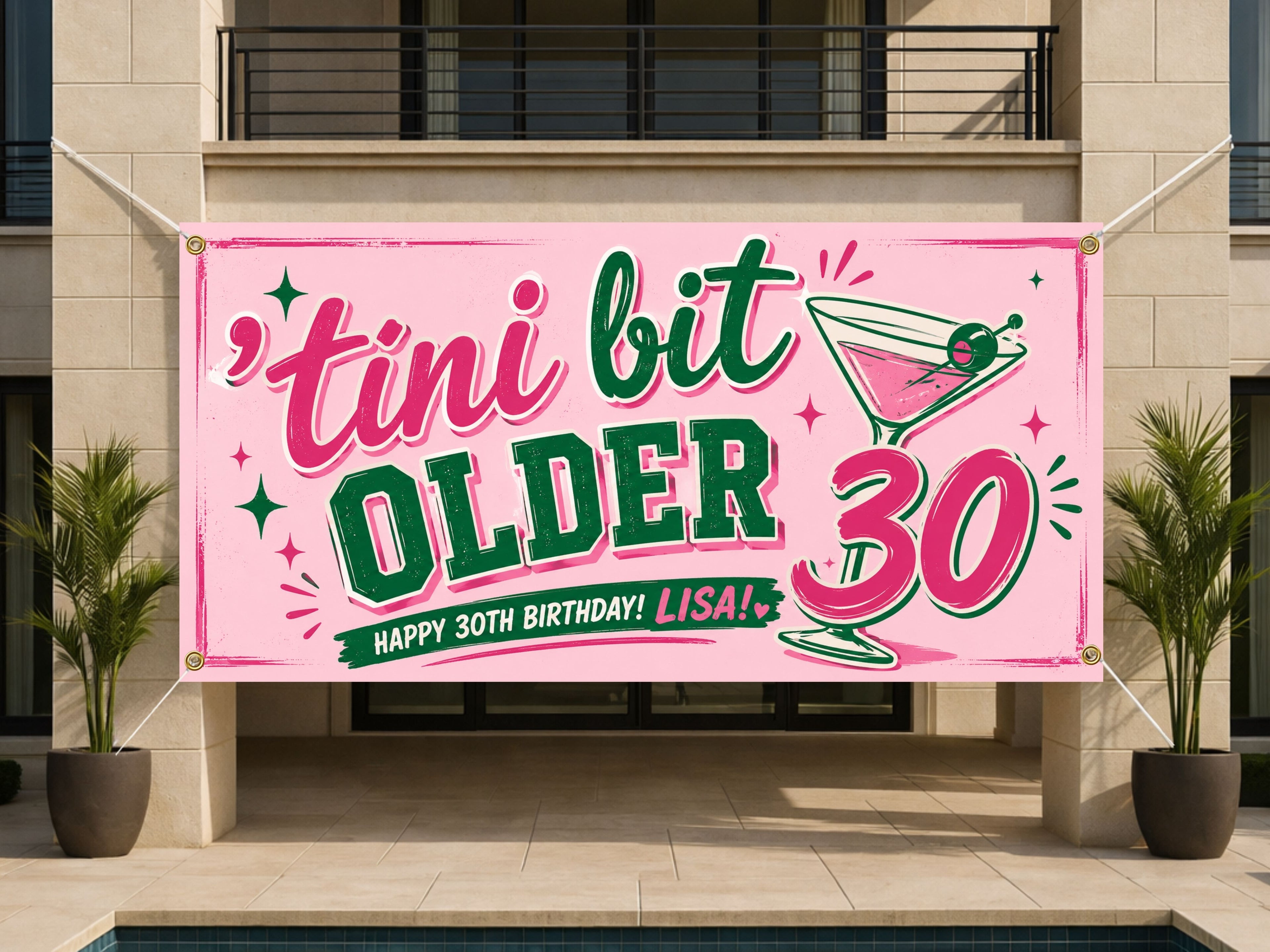 30th Birthday Banner, Martini Party Sign, Women Photo Back Drop