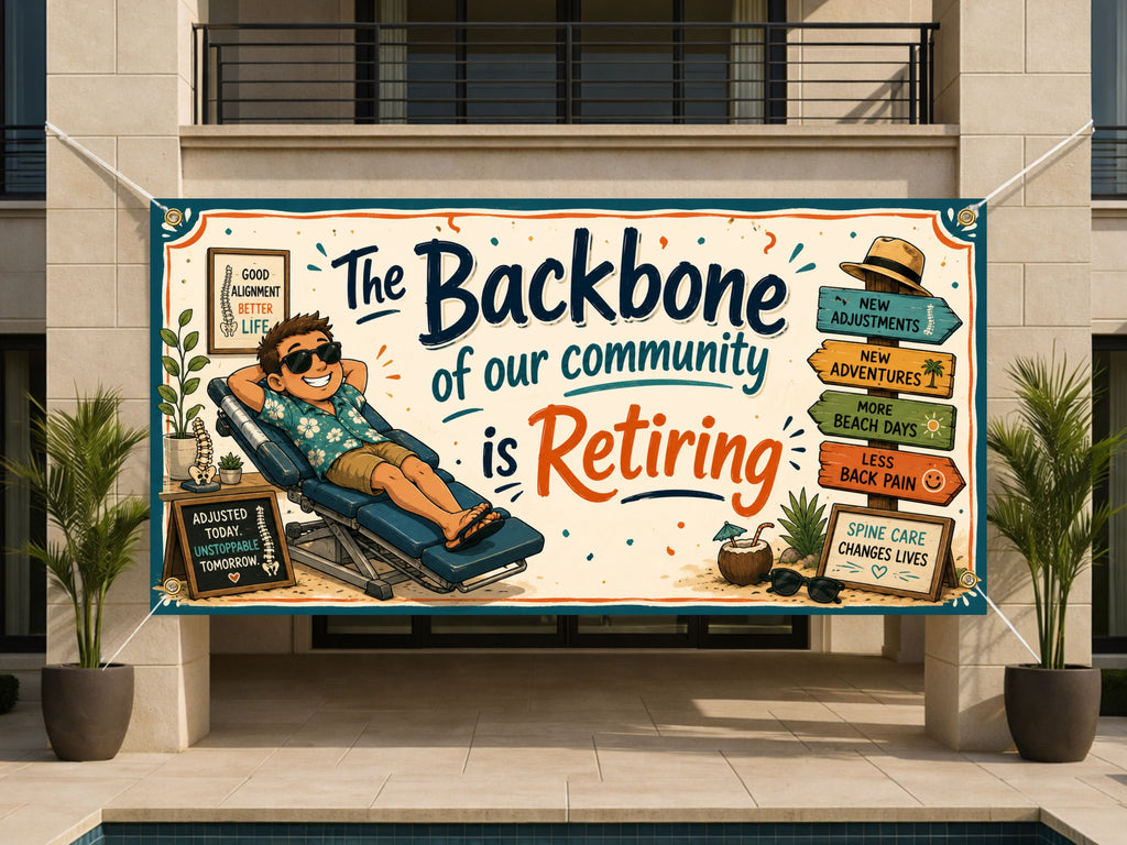 Chiropractor Retirement Banner, Backbone Retirement Sign, Farewell Backdrop