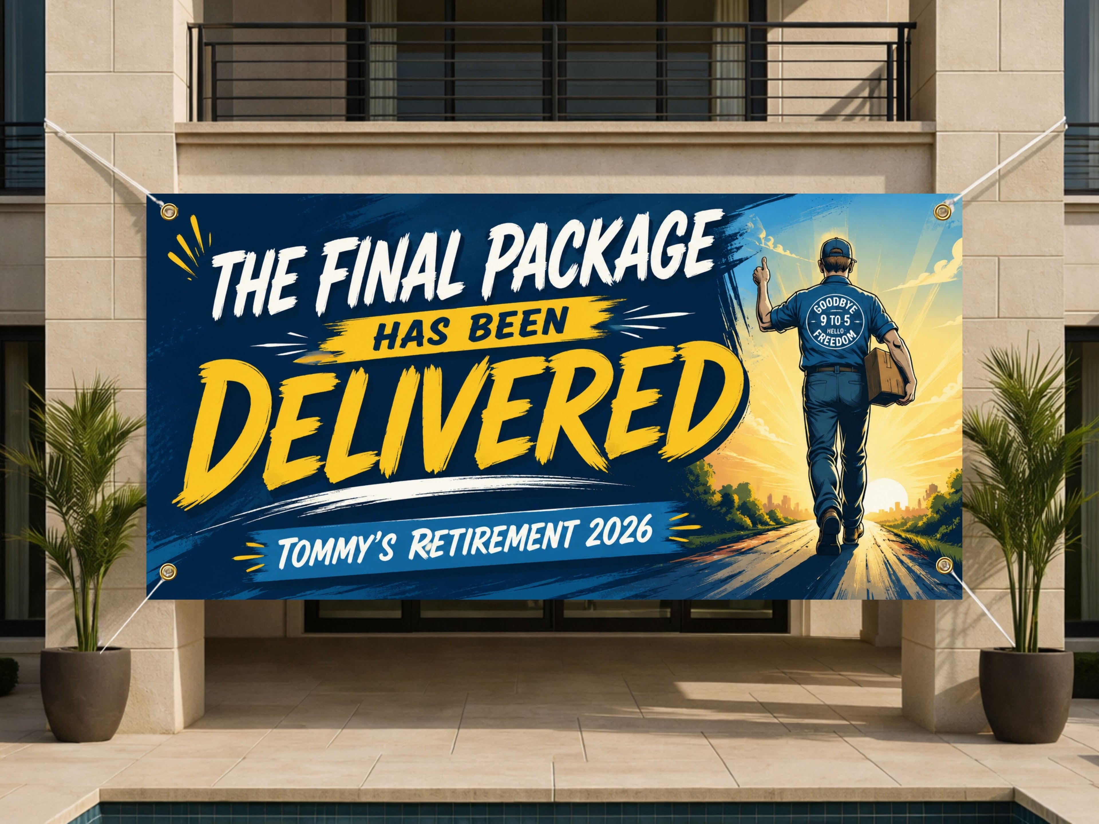 Delivery Driver Retirement Banner | Final Package Bold Goodbye 9 to 5
