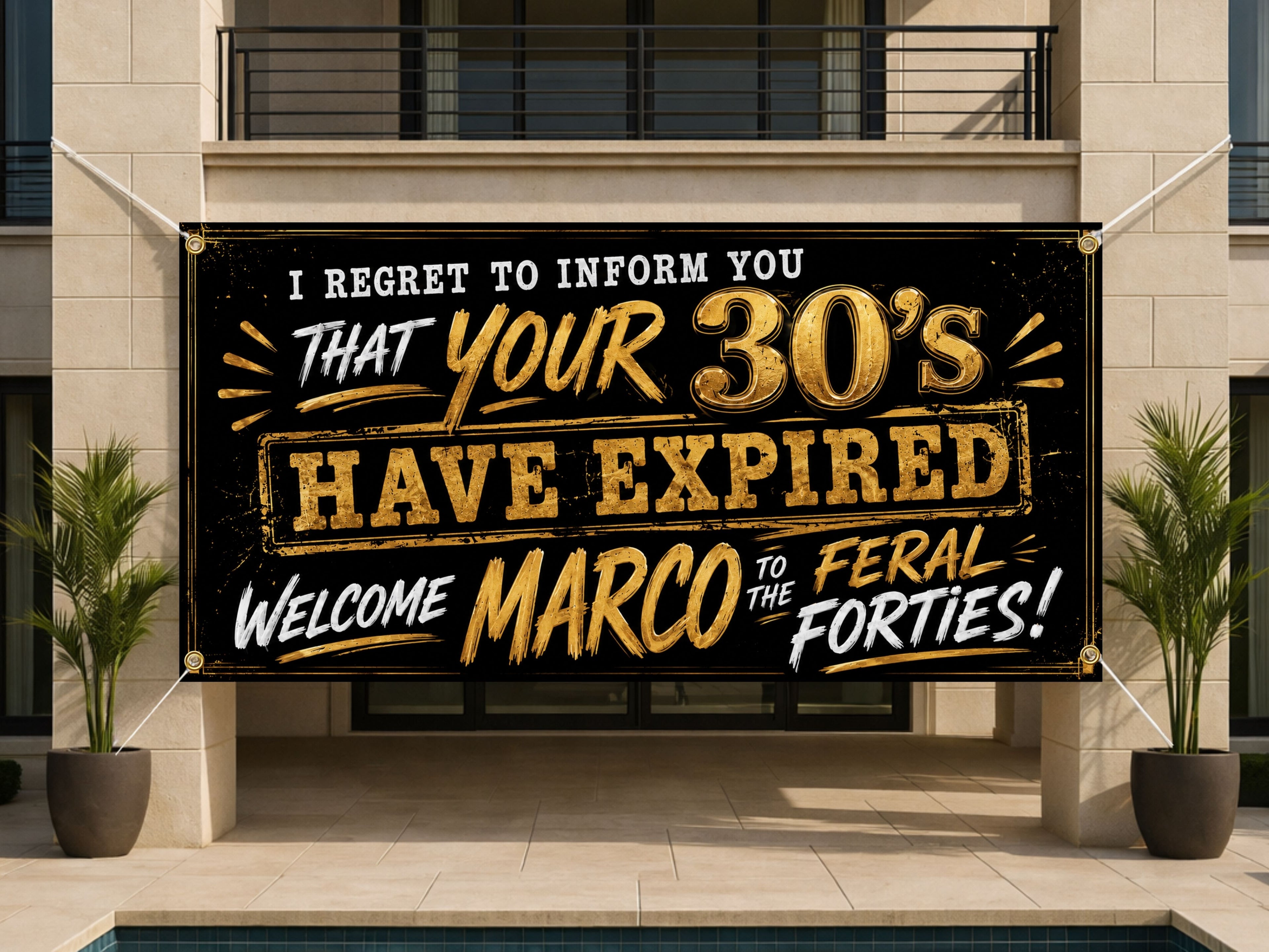 Funny 40th Birthday Banner, Feral Forties Sign, Man Party Backdrop