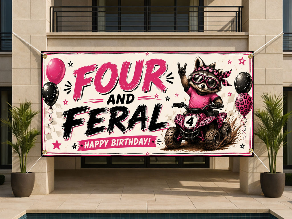Raccoon 4th Birthday Banner