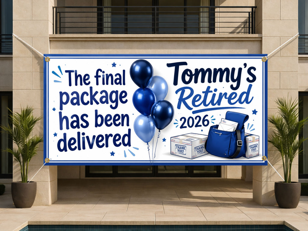 Retirement Banner, Mail Carrier Retirement Party Sign, Delivered Backdrop