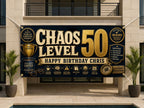 Funny 50th Birthday Banner, Chaos Level Fifty Sign, Personalized Backdrop