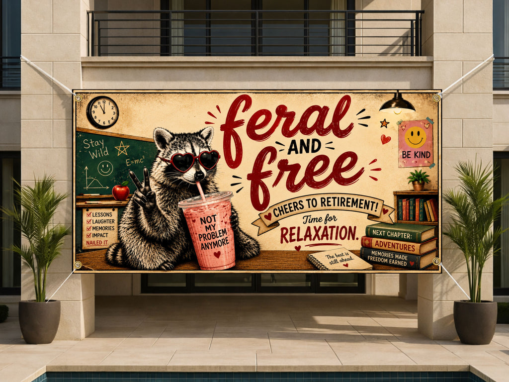 Funny Teacher Retirement Banner, Raccoon Retirement Sign, Classroom Decor