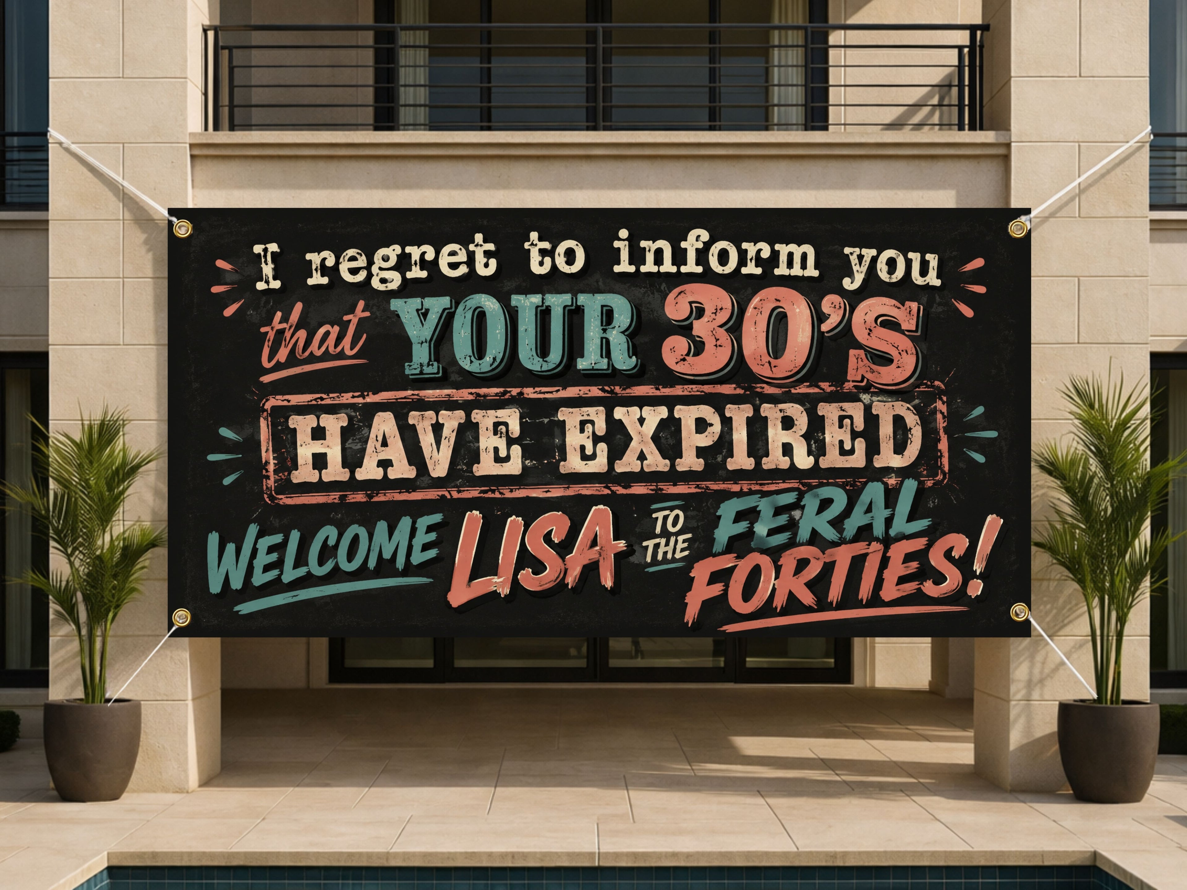 40th Birthday Banner, Expired 30s Party Sign, Women Backdrop
