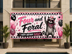 4th Birthday Banner, Four and Feral Party Backdrop, Funny Raccoon Sign