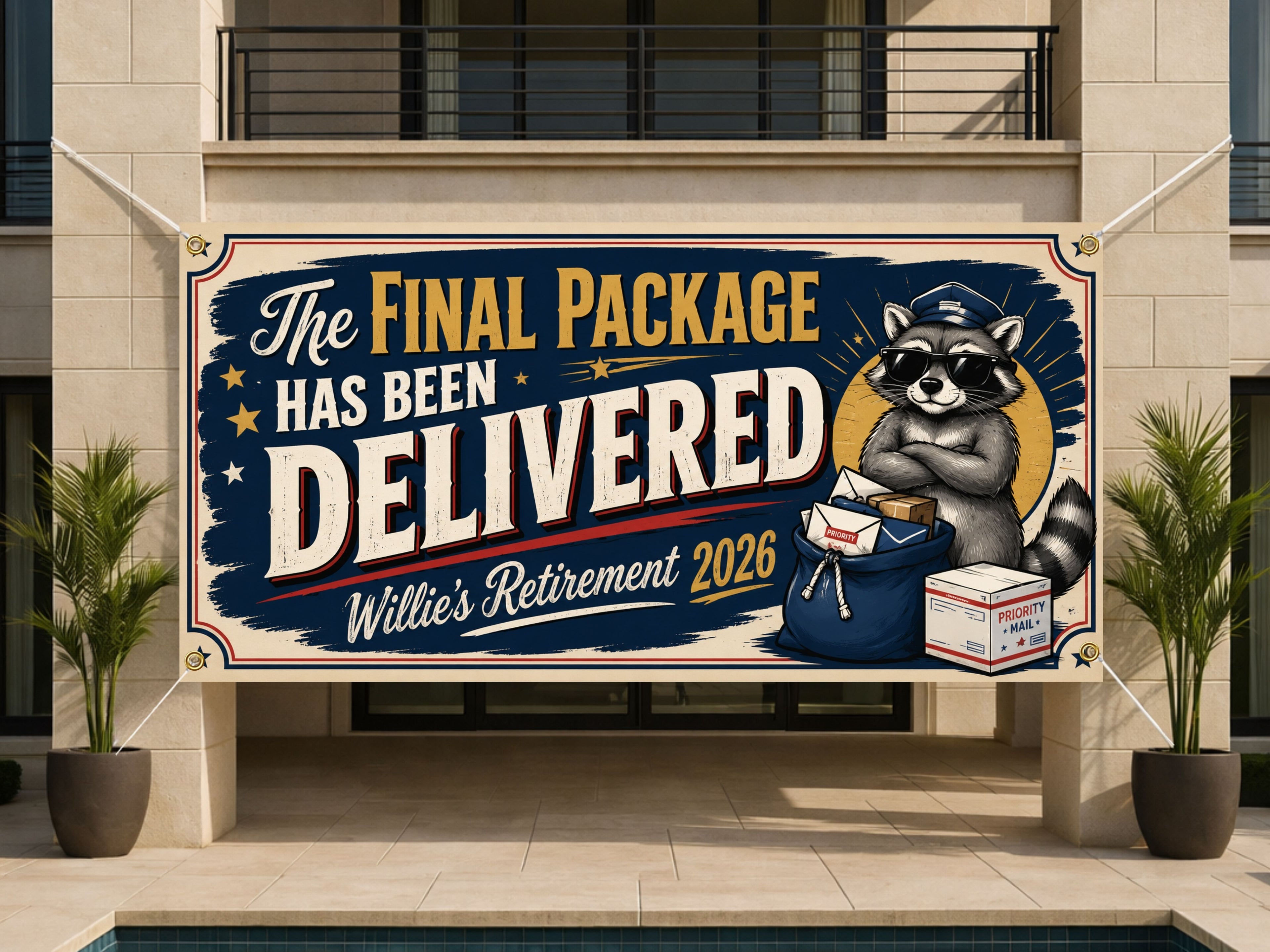 Funny Retirement Banner, Personalized Retirement Party Sign, Mail Carrier