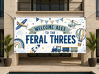Feral Threes Birthday Banner, Three Year Old Airplane Birthday Party Decor