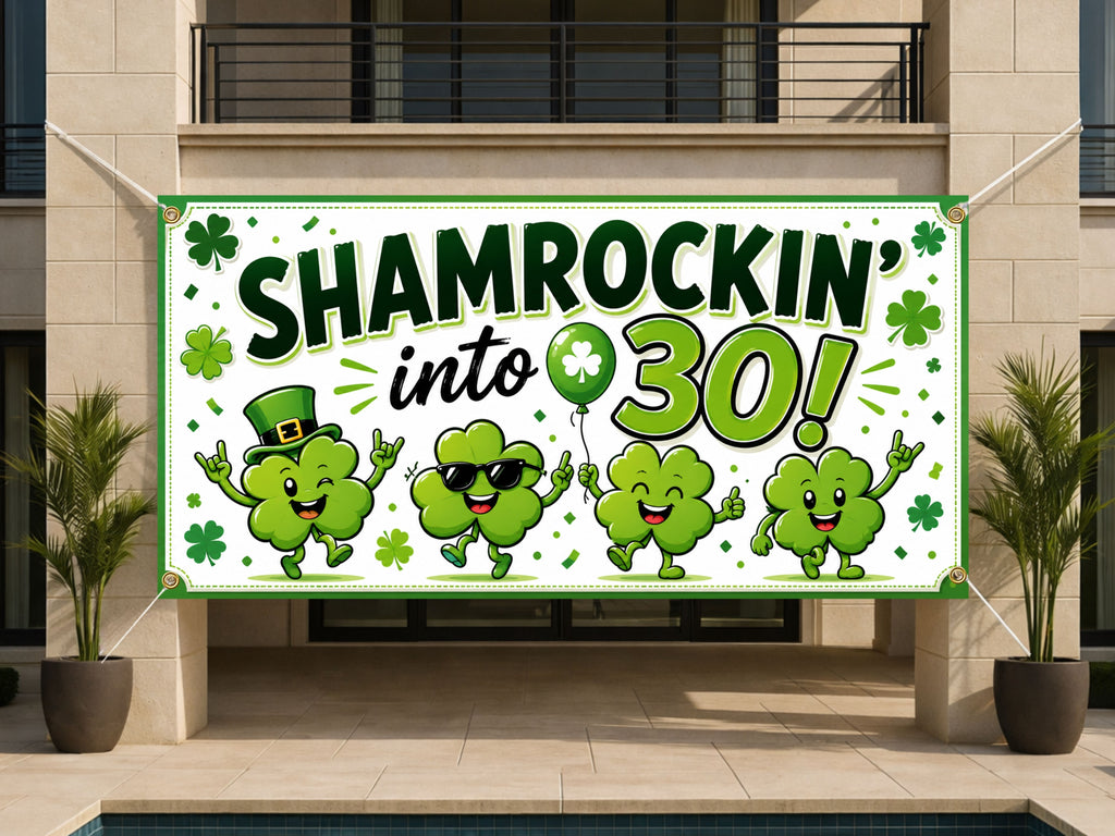 30th Birthday Banner, Shamrock Birthday Sign, Irish Party Backdrop