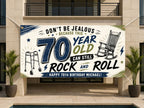 Funny 70th Birthday Banner, Rock and Roll Party Sign, Personalized Backdrop