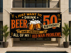 50th Birthday Banner, Beer Party Sign, Men Photo Backdrop