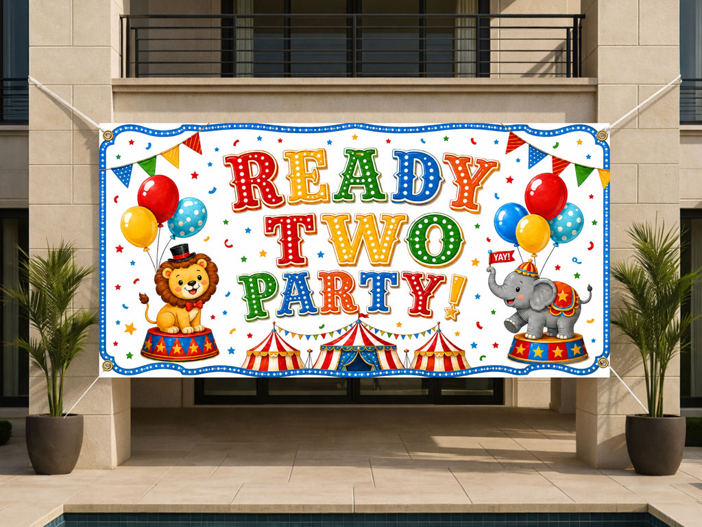 Funny 2nd Birthday Banner, Circus Party Sign, Kids Backdrop