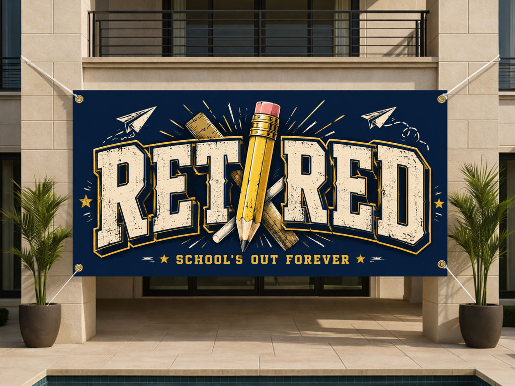 Teacher Retirement Banner, School Farewell Sign, Party Backdrop