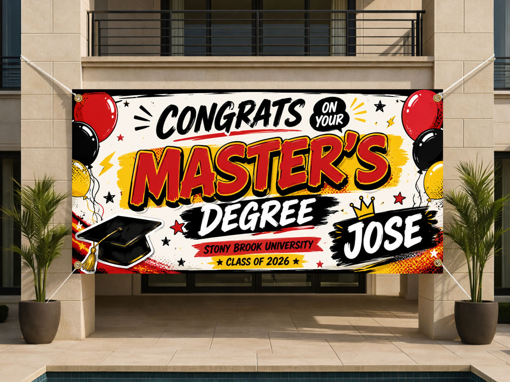 Masters Degree Banner, Personalized Graduation Sign, Custom Name Backdrop
